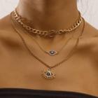 Evil Eye Rhinestone Pendant Layered Alloy Necklace 1 Pc - Gold - One Size