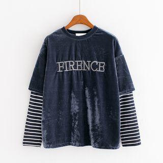 Mock Two-piece Long-sleeve Lettering T-shirt
