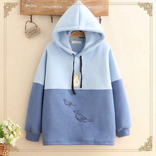 Duck Patched Color-block Hoodie As Shown In Figure - One Size