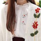 V-neck Floral-embroidered Rib-knit Cardigan