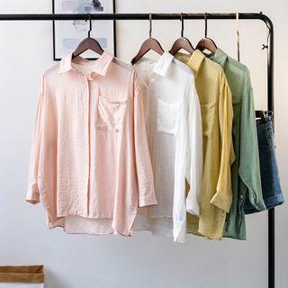 Long-sleeve Sheer Side-buttoned Shirt
