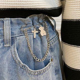 Bear Cross Alloy Brooch Silver - One Size
