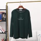 Long-sleeve Lettering T-shirt Dark Green - One Size