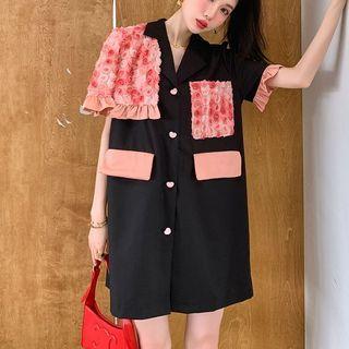 Elbow-sleeve Rose Mini Blazer Dress