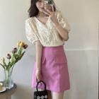 Short-sleeve Lace Top / Mini Pencil Skirt