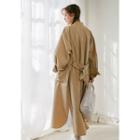 Stand-collar Maxi Trench Coat With Sash