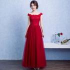Applique Tulle-panel Evening Gown