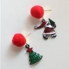 Non-matching Christmas Tree & Santa Bobble Dangle Earring