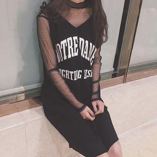 Set: Mesh Long Sleeve Top + Lettering Slipdress