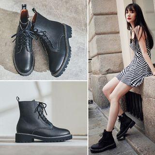 Platform Low-heel Lace-up Short Boots