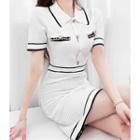 Contrast-trim Knit Shirtwaist Dress
