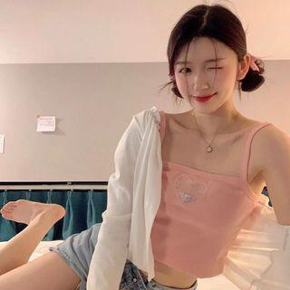 Heart Cropped Camisole Top / Cardigan