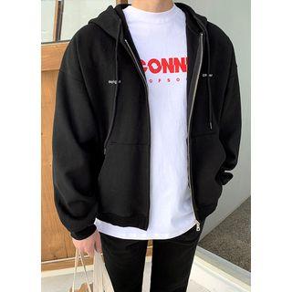 Letter-printed Kangaroo-pocket Zip-up Hoodie