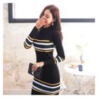 Mock-turtleneck Striped Sweater Dress
