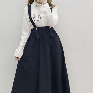 Cat Embroidery Shirt / Suspender Skirt / Set