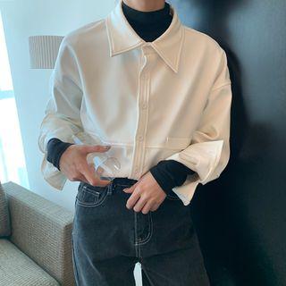 Fleece-lined Long-sleeve Shirt White - One Size