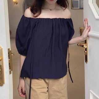 Plain Tie-strap Cold-shoulder Blouse