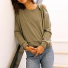 Long Sleeve Round Neck One Shoulder Top
