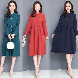 Long-sleeve Linen Placket Dress