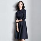 Mandarin Collar 3/4-sleeve A-line Dress