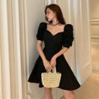 Sweetheart-neckline Puff-sleeve A-line Dress