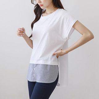 Striped Shirt-panel Loose-fit T-shirt