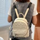 Lettering Embroidered Quilted Faux Leather Backpack