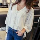 Lace-front Shirred Blouse