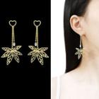 Rhinestone Copper Heart & Leave Dangle Earring 1 Pair - Sterling Silver Stud - Gold - One Size
