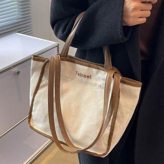 Contrast Trim Lettering Tote Bag