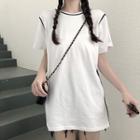 Short-sleeve Contrast-trim Long Top