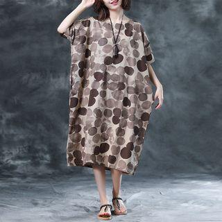 Short-sleeve Print Midi Dress As Shown In Figure - One Size