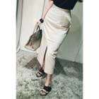 Linen Blend Slit-front Maxi Skirt