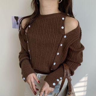 Cold Shoulder Buttoned Knit Top