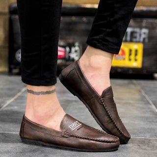 Number Embroidered Faux Leather Loafers