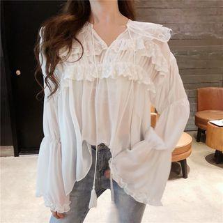 Lace Long-sleeve Loose-fit Blouse