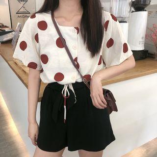 Dotted Short Sleeve Cropped Top