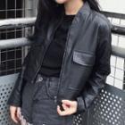 Cropped Faux Leather Zip Jacket As Shown In Figure - One Size