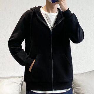 Hooded Long-sleeve Zip Plain Jacket