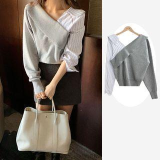 Irregular Paneled V-neck Sweater