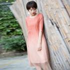Crew-neck Elbow-sleeve Midi Dress