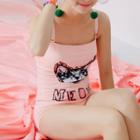 Set: Cat Print Swimsuit + Skirt