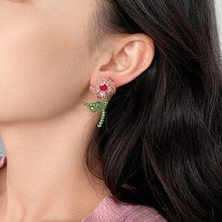 Flower Faux Crystal Asymmetrical Alloy Earring