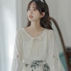 Lace-trim Light Shirt + Patterned Midi Skirt