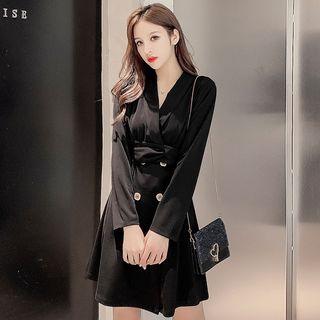 Long-sleeve Double-breasted A-line Mini Dress