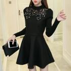 Long-sleeve Lace Knit A-line Dress