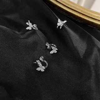 Rhinestone Butterfly Ear Cuffs Set Of 4 - Silver - One Size