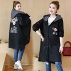 Cartoon Print Open-front Hooded Coat