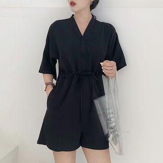 Plain Elbow Sleeve Playsuit / Jumpsuit