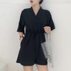 Plain Elbow Sleeve Playsuit / Jumpsuit